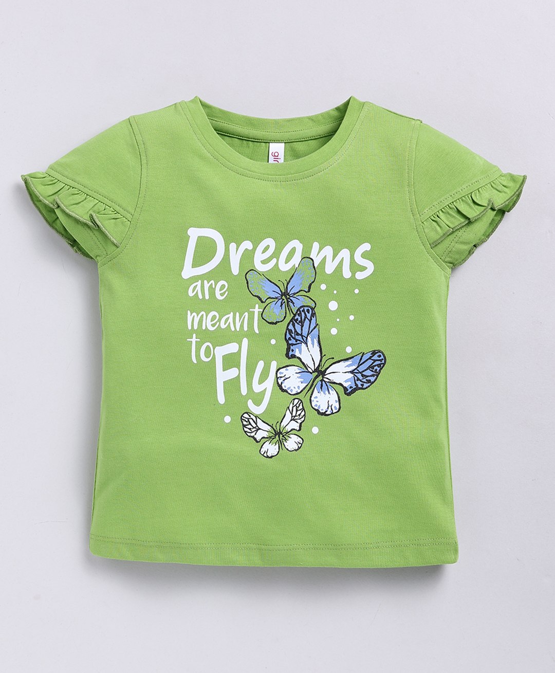 giniekids Cotton Jersey Half Sleeves Butterfly  Printed Top - Green-picture-3