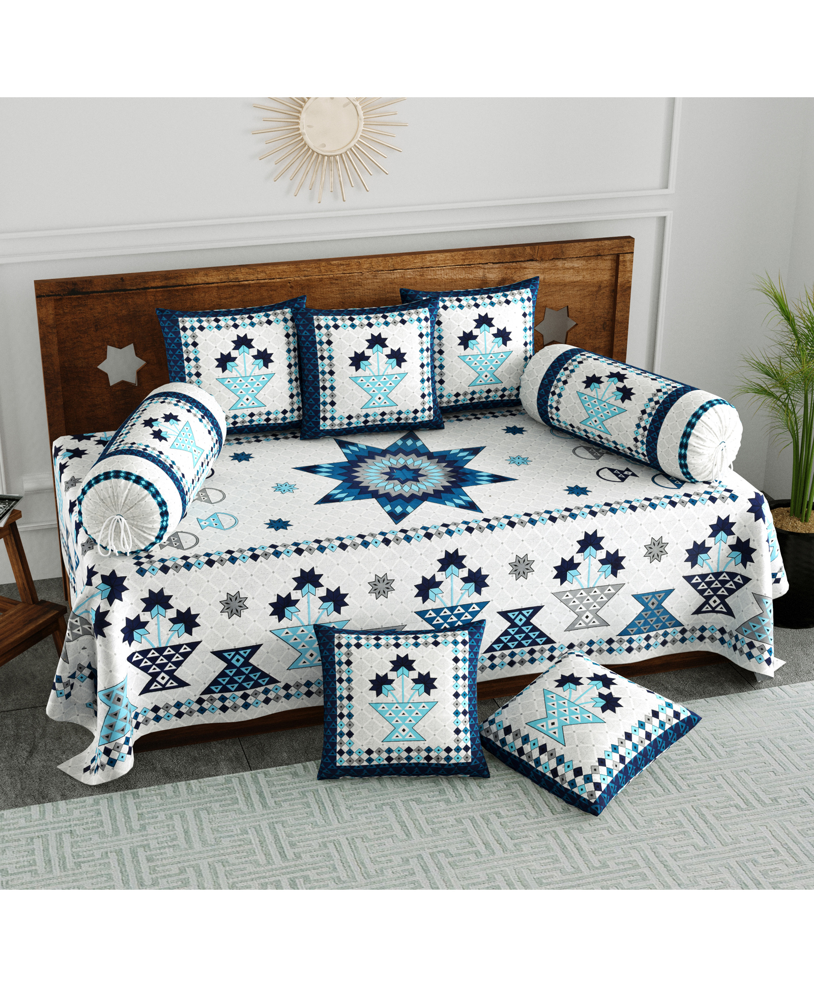 Blocks Of India Diwan Set - Blue-picture-11