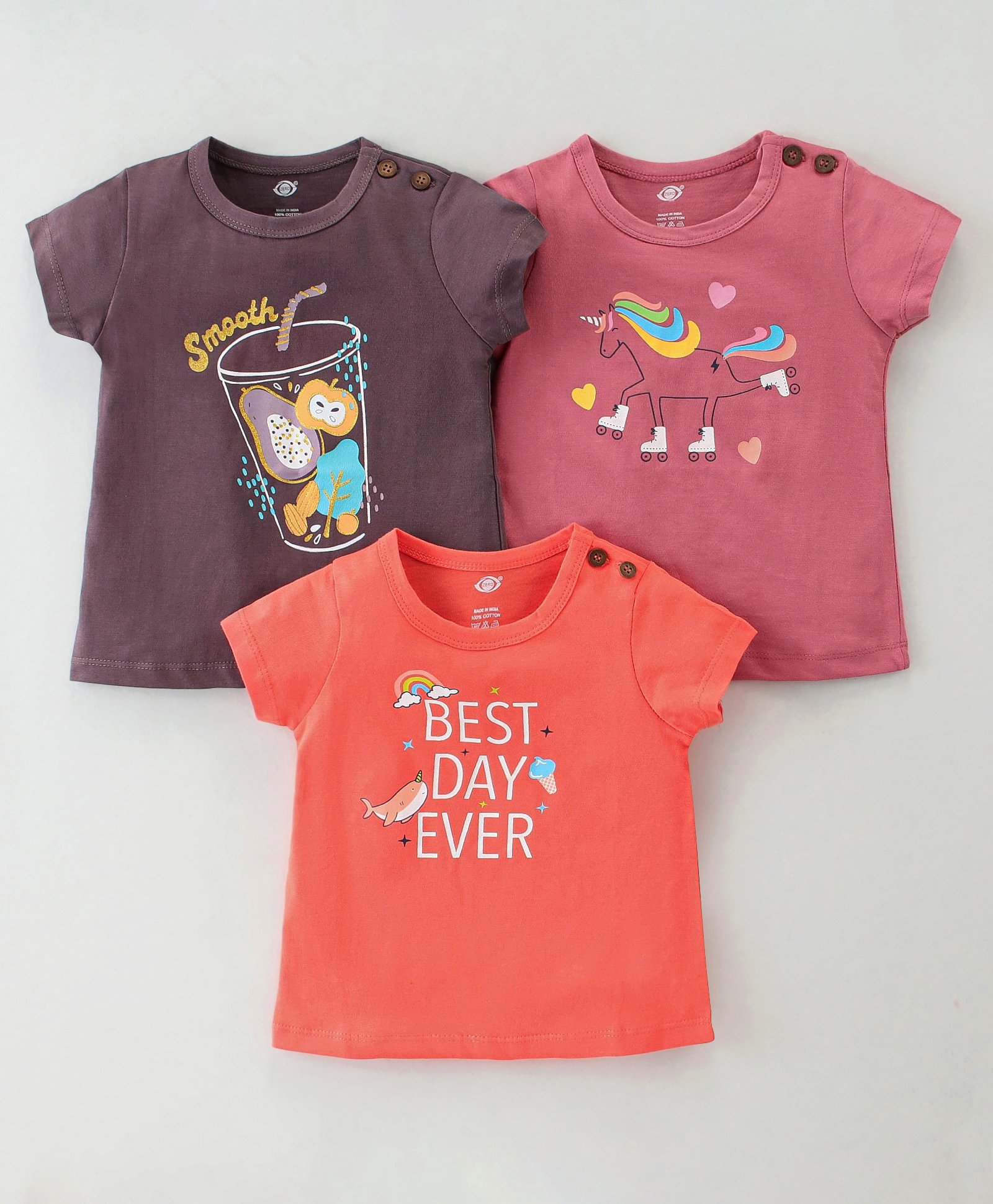 Zero Sinker Knit Half Sleeves T-Shirts Unicorn & Text Print Pack of 3 - Multicolour-picture-14