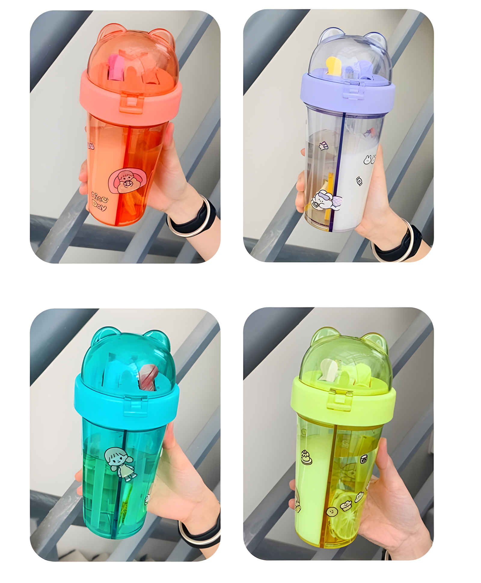 YAMAMA 2 Compartment Sipper Bottle BPA Free Drinking Bottle for Kids And Adults 420 ml  Color May Vary-image-9