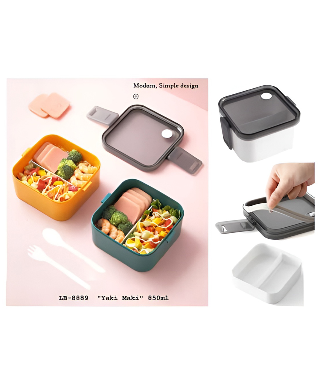 YAMAMA Lunch Box Yaki Maki Lunch Box Double Compartment Modern Simple Design Lunch Box Portable Lunch Box 850 ml - (Pack of 1  Color May Vary)-image-22