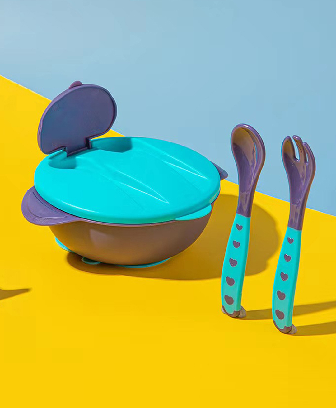 Feeding Bowl With Fork And Spoon- Blue & Purple-image-4
