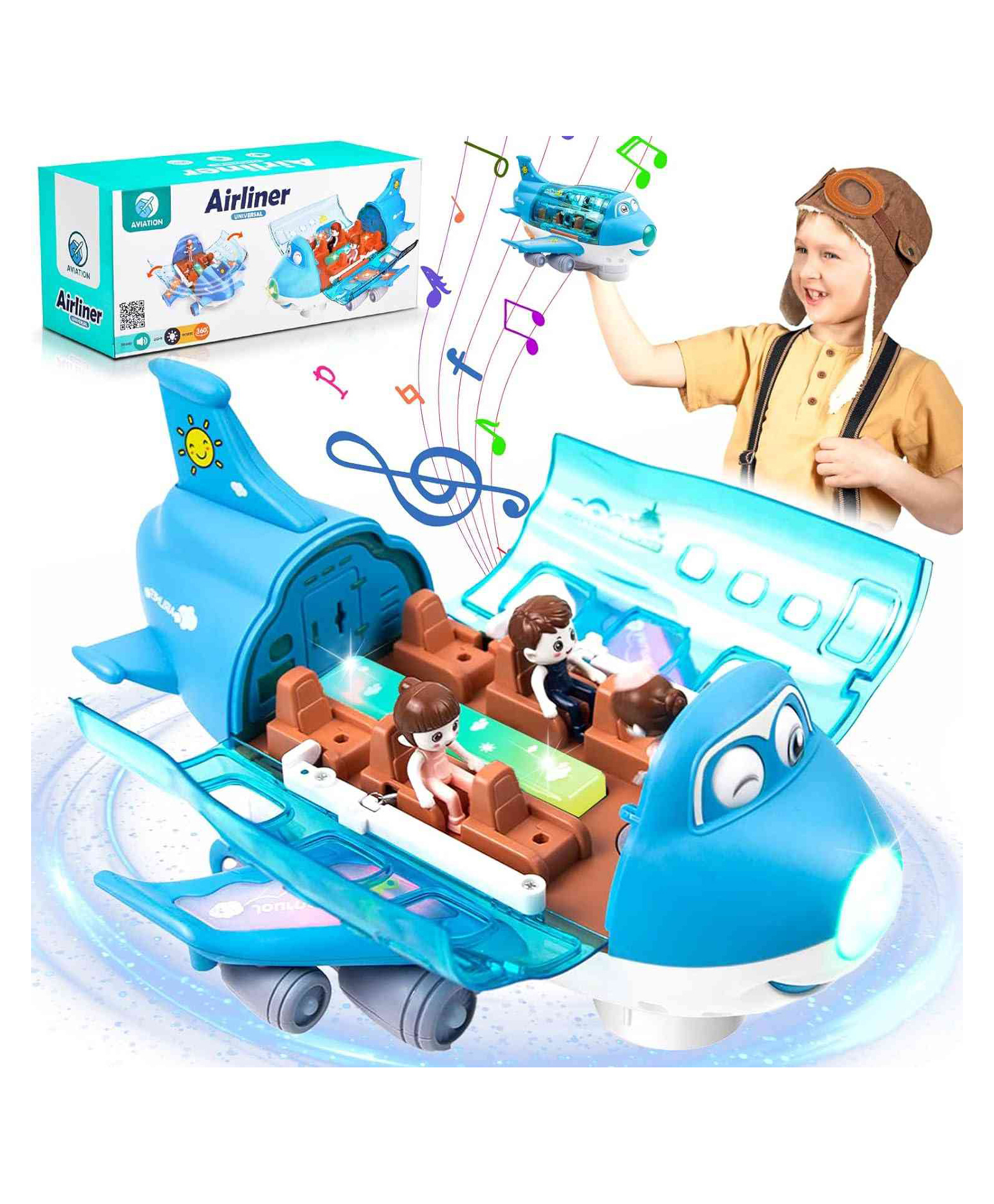 AKN TOYS Aeroplane Toy, Toy Aeroplane with Light and Music, Airplane for Toddlers, Aeroplane Toy 360 Rotating Electric Toy Plane, Airline Gift - COLOR MAY VARY-picture-34
