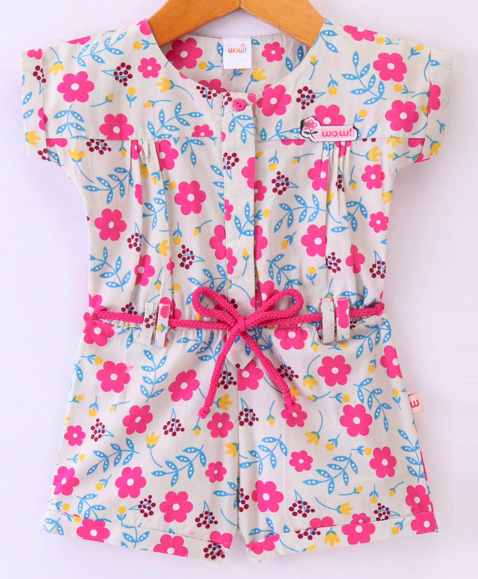 WOW Clothes Cotton Woven Half Sleeves Floral Printed Jumpsuit - Pink & White-picture-14