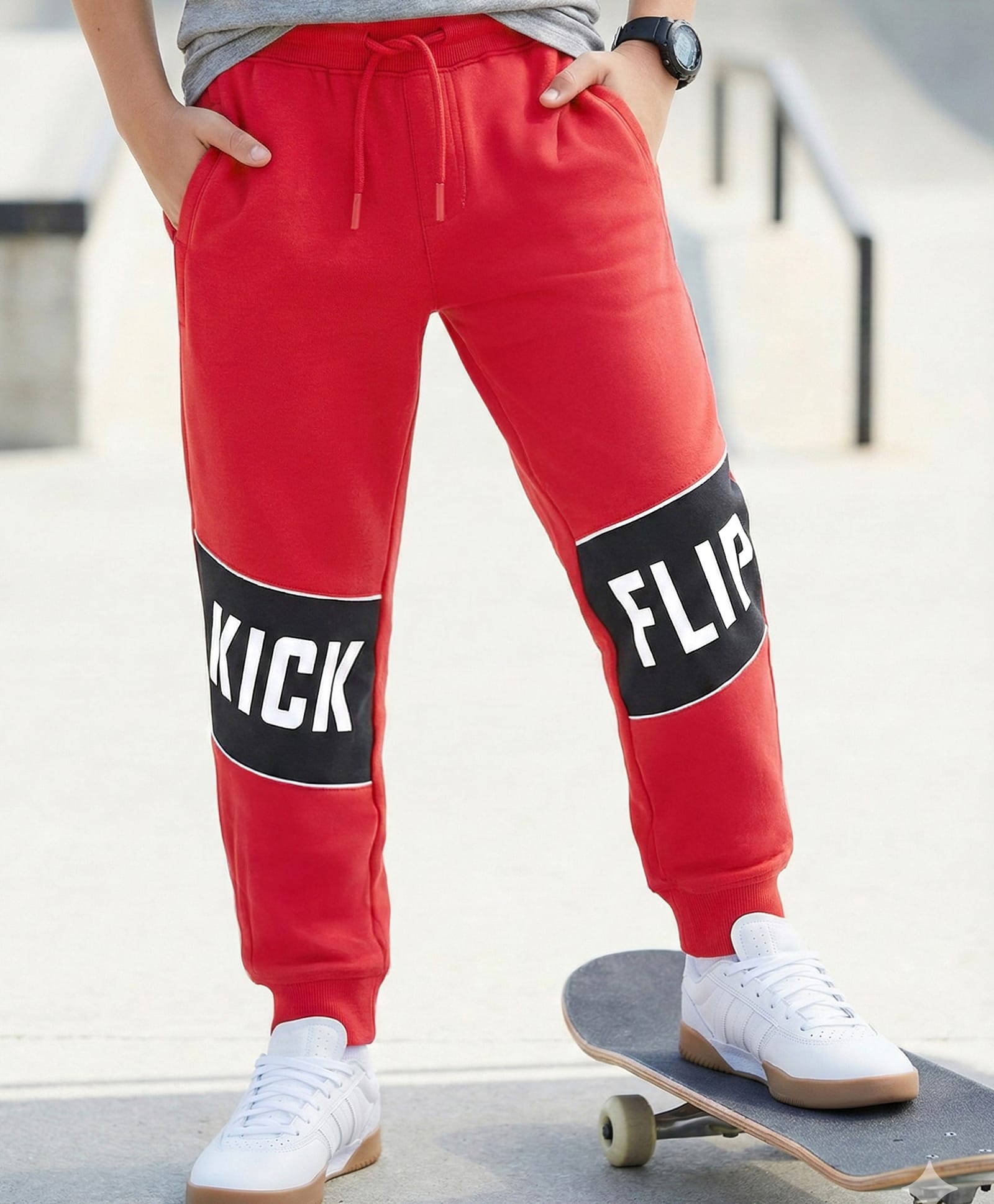 Pine Kids Looper Knit Full Length Lounge Pant Text Print - Red-picture-23
