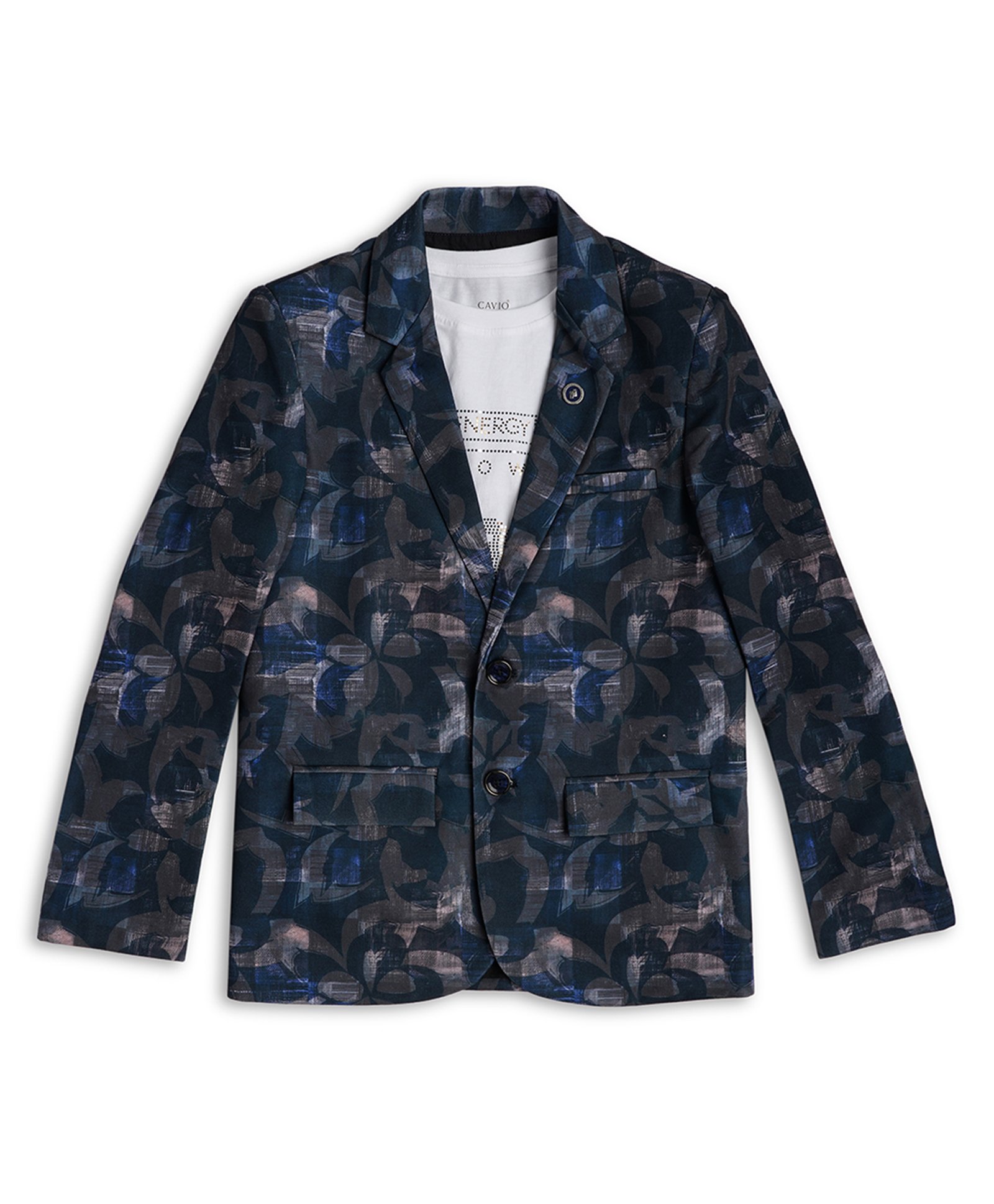CAVIO Full Sleeves Abstract Printed Blazer With Stone Embellished Tee - Blue-picture-14