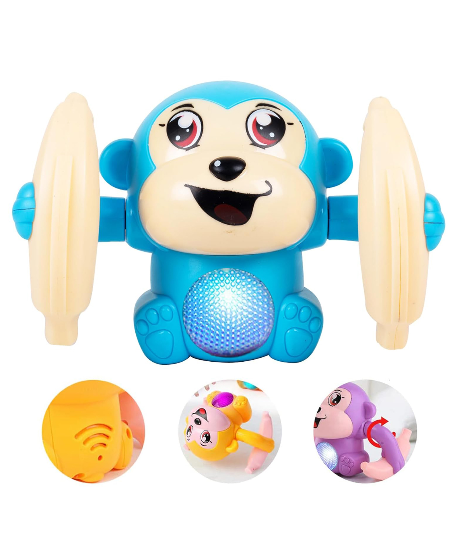 UNIQUEBUYIN Tumbling Monkey Electric Musical Toy With Voice Control Sensor Light Music And Banana Rotating Arm Sound Battery Operated Fun and Engaging Play Activity for Toddlers (Color May Vary )-image-6