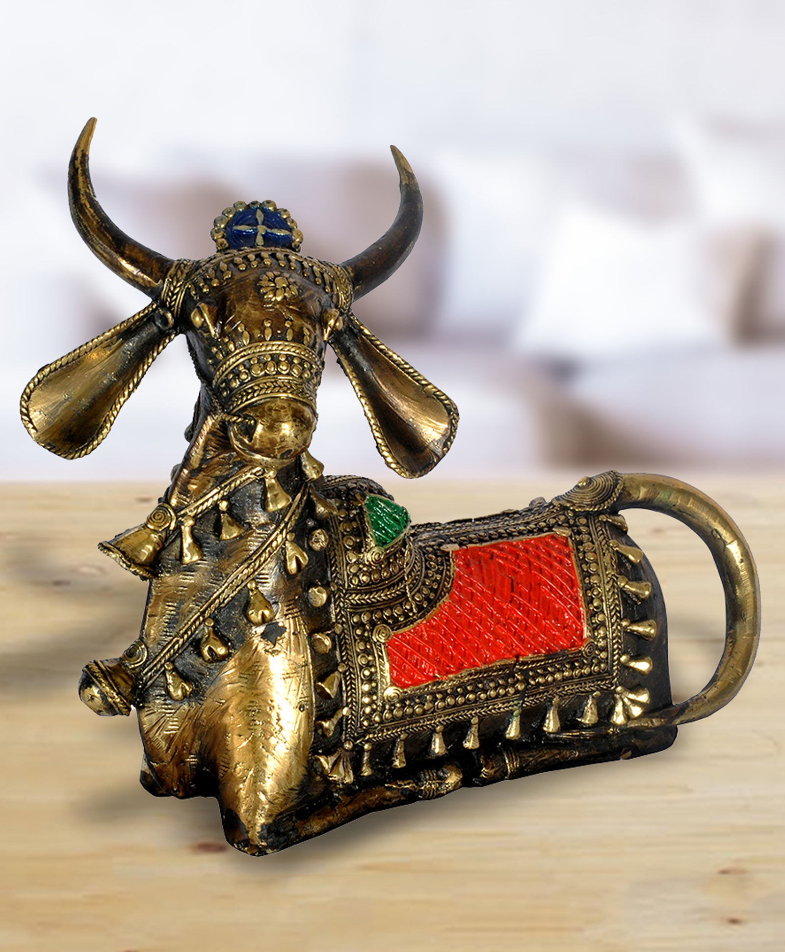 shree kala home décor Shree Kala Home Decor Dhokra Art Brass Nandi Antique Look Seated Big-picture-30