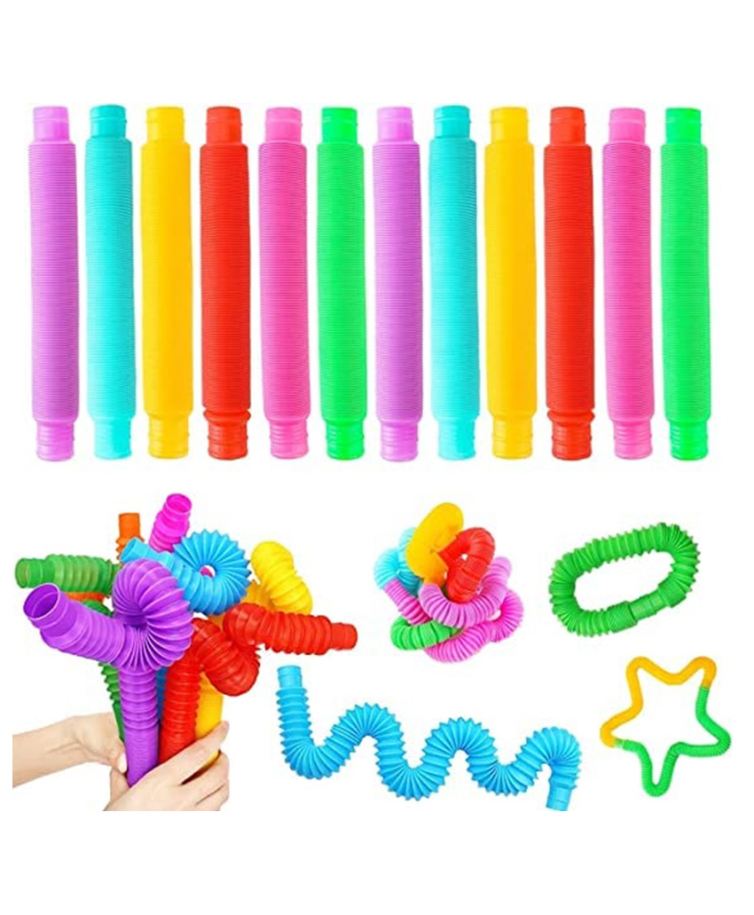 ADKD Pop Tubes Stress Relief Fidget Tubes for Kids and Adult Sensory Fidget Learning Toy Set of 12 Tubes-(Color May Vary)-picture-26