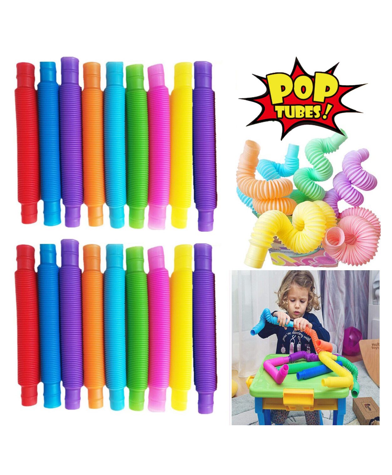 ADKD Pop Tubes Stress Relief Fidget Tubes for Kids and Adult Sensory Fidget Learning Toy Set of 18 Tubes-(Color May Vary)-picture-10