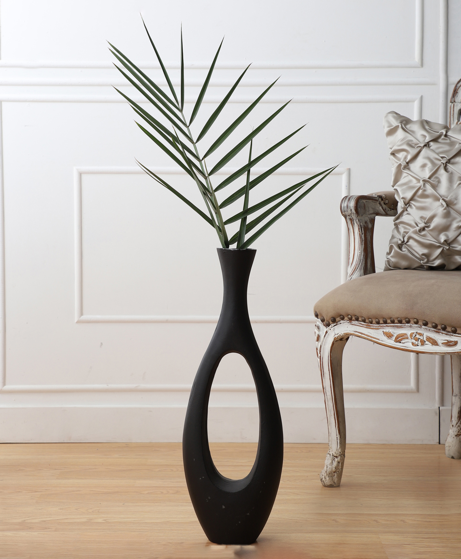 De Maison Decor  Oblong Vase in Raw Black Finish Small Size-image-4