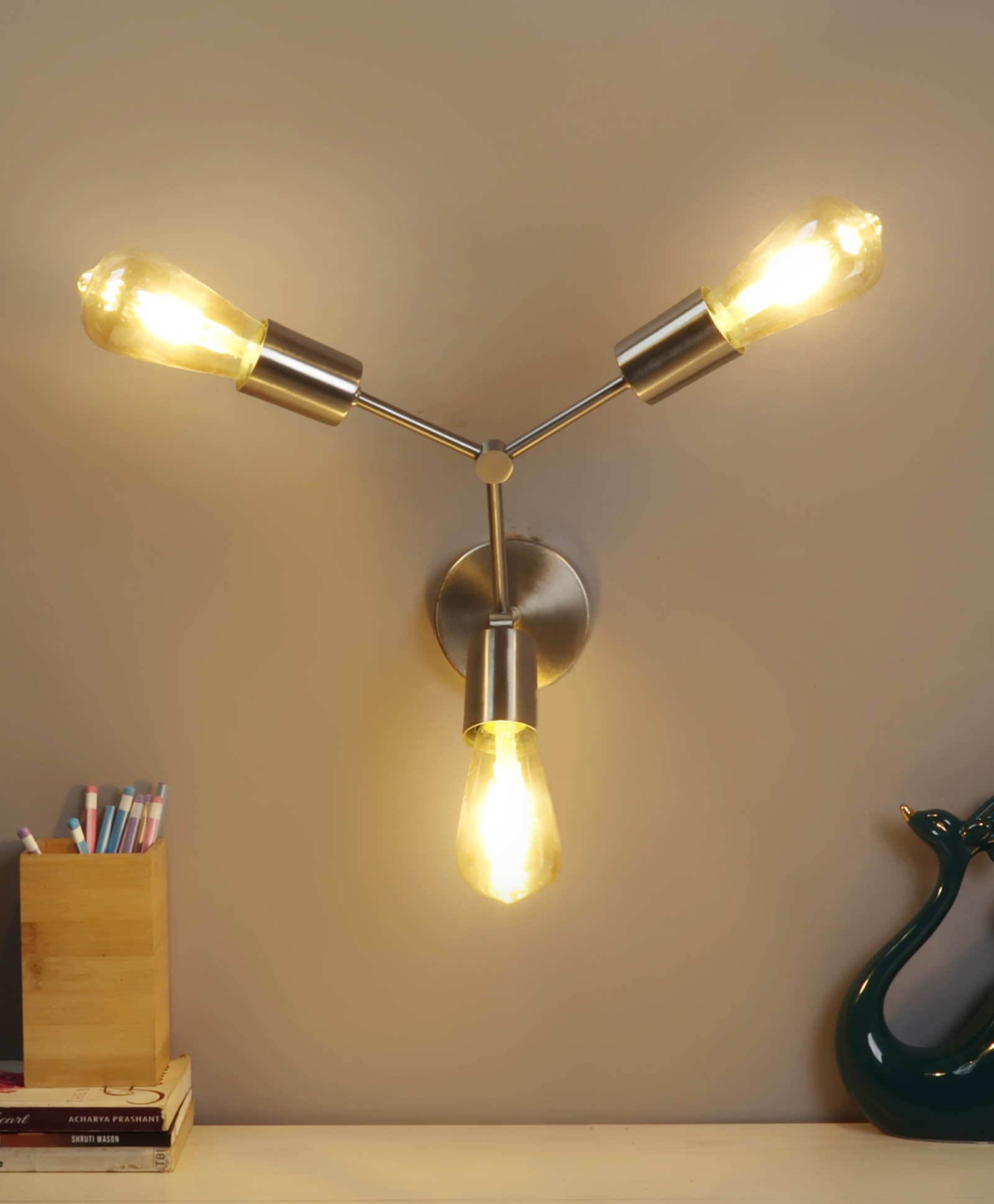 De Maison Decor Salcia Silver Artsy Triple Wall light by Décor de Maison in Pewter Finish-picture-23