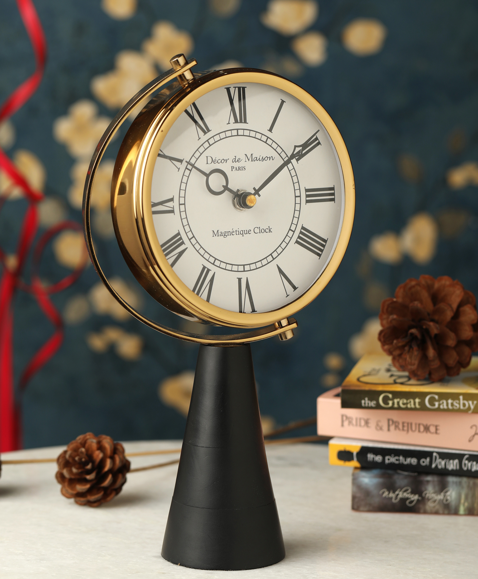 De Maison Decor Black Wood's Pedestal Clock in Reflective Gold-image-49