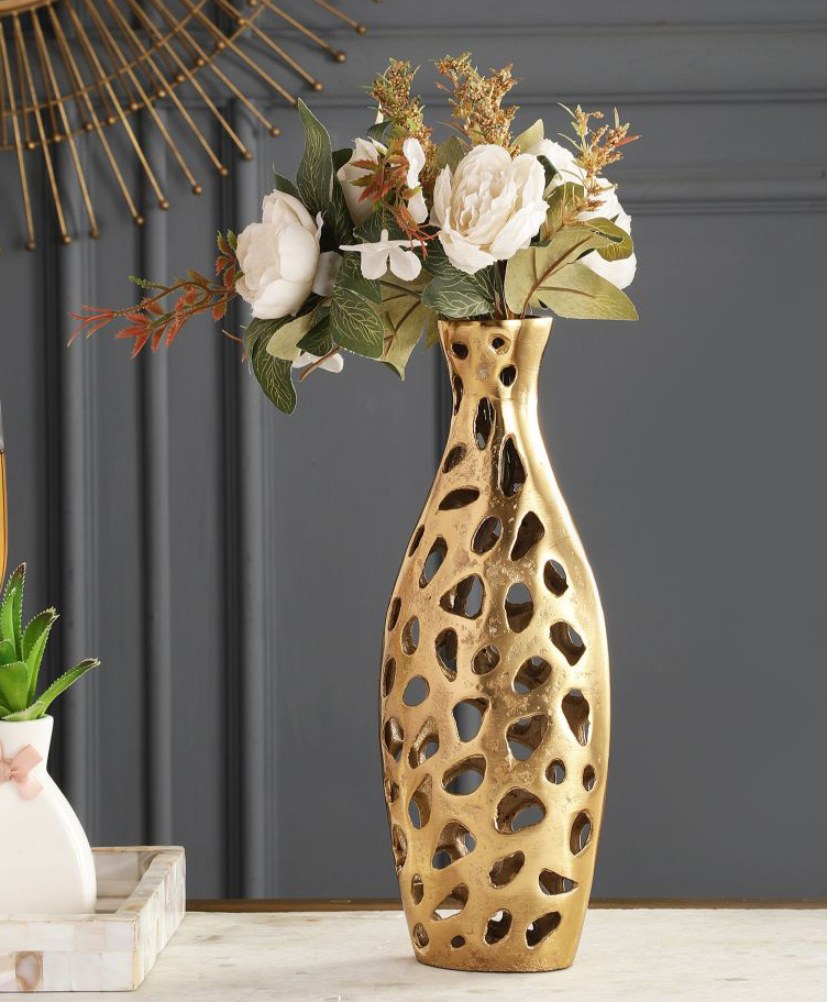 De Maison Decor Sophia Floral Vase Medium In Raw Gold Finish - 0.61-picture-20