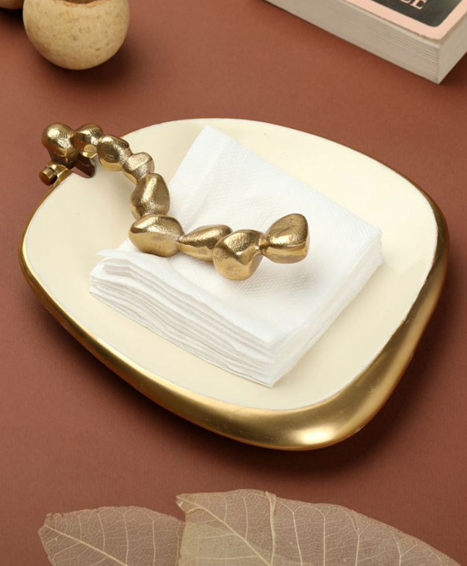 de maison decor De Maison Décor Stones Serving ware Ivory enamle - Napkin Holder Gold - 0.72-picture-23