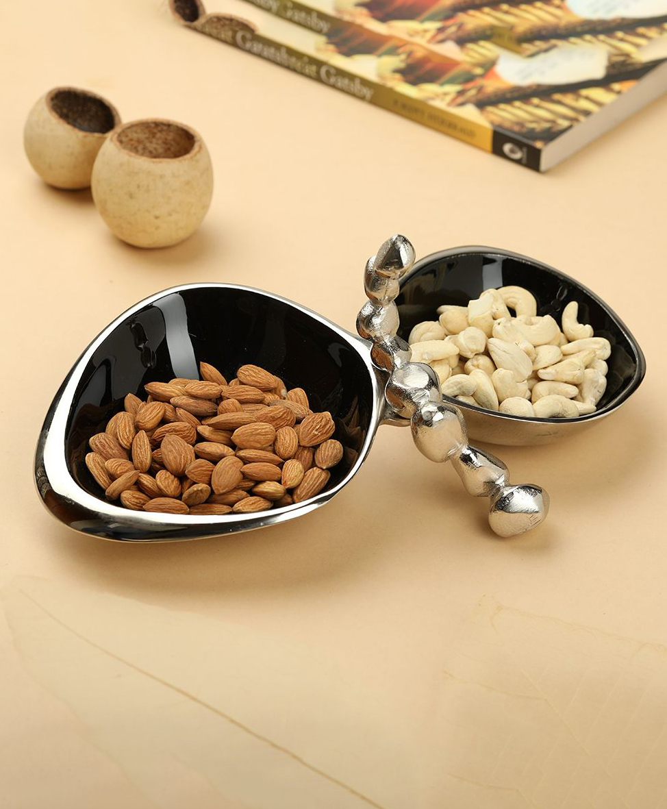 De Maison Decor Stones Servingware Jet Black enamle - Double Bowl Platter-picture-38