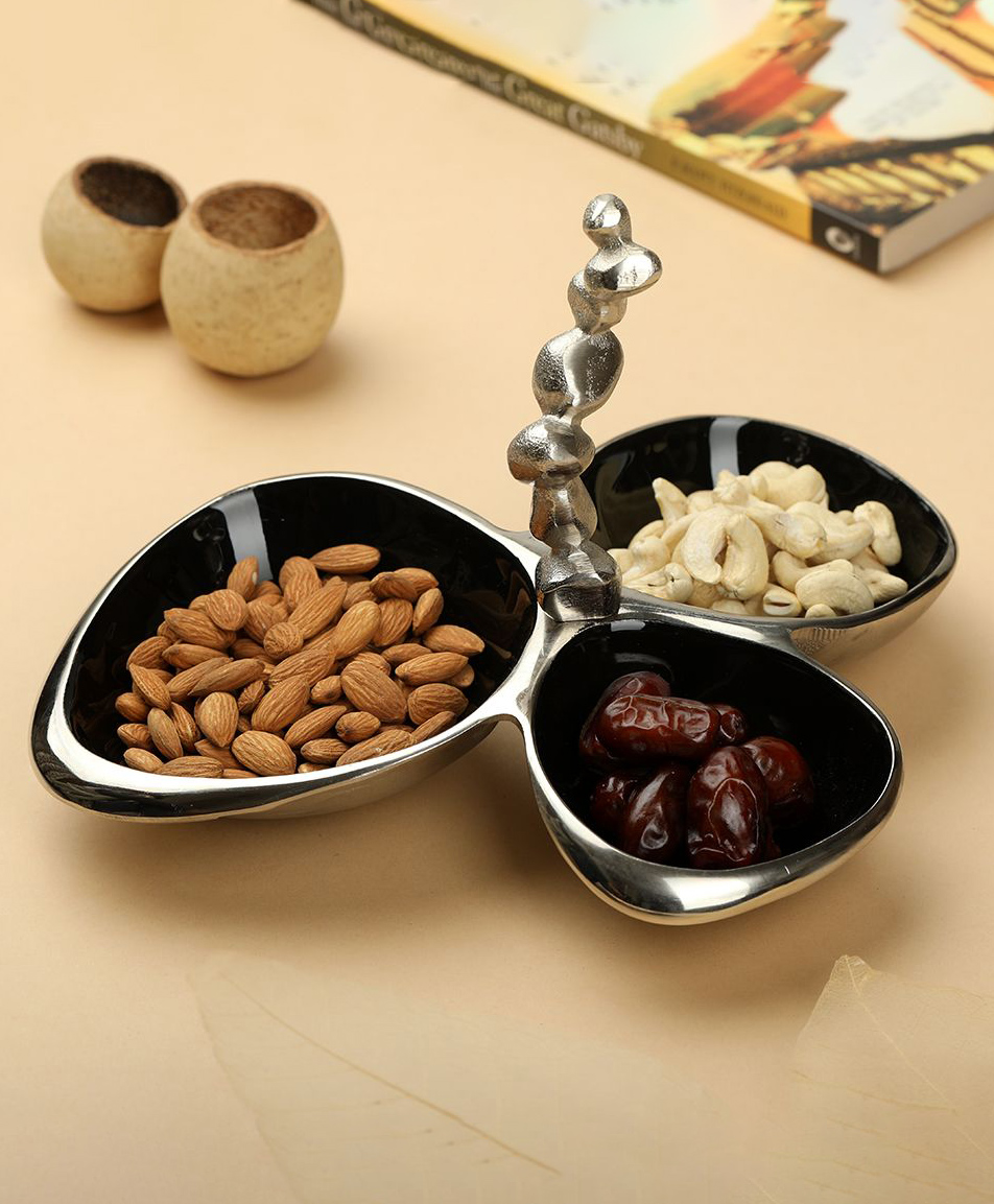 De Maison Decor Stones Servingware Jet Black enamle - Triple Bowl Platter-picture-39