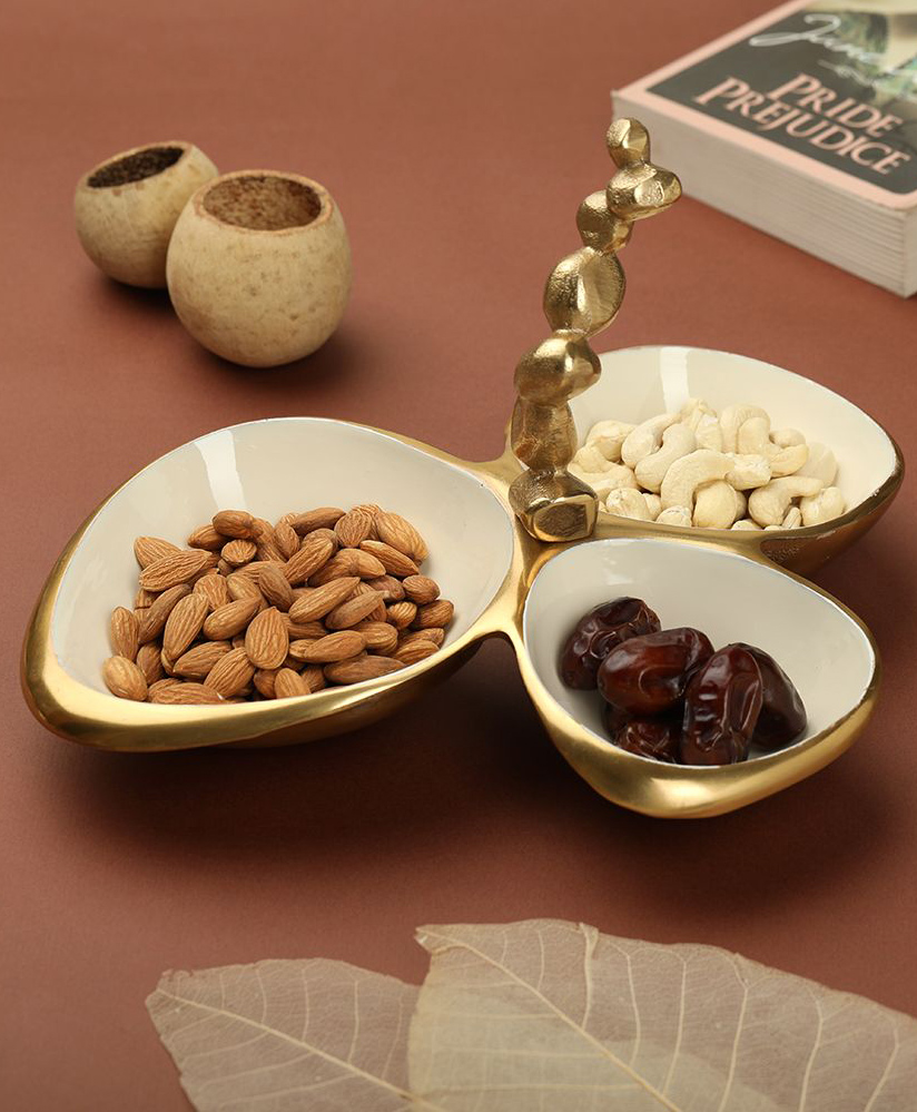 De Maison Decor Stones Servingware Ivory enamle - Triple Bowl Platter-picture-40