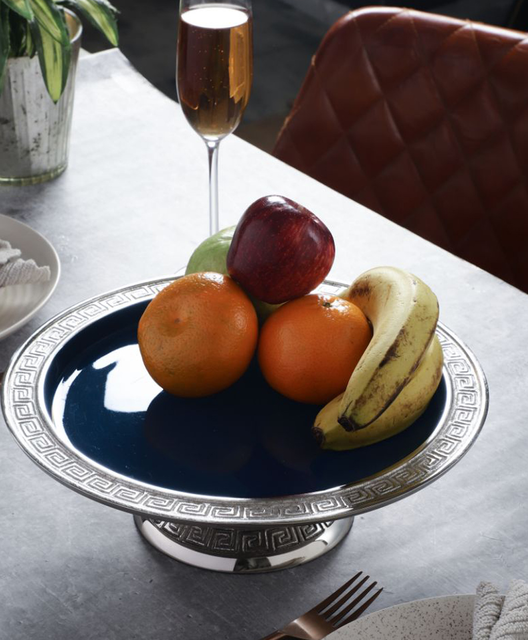 De Maison Decor Versace Design Cake Stand  in Blue Enamle & Silver Finish-picture-25