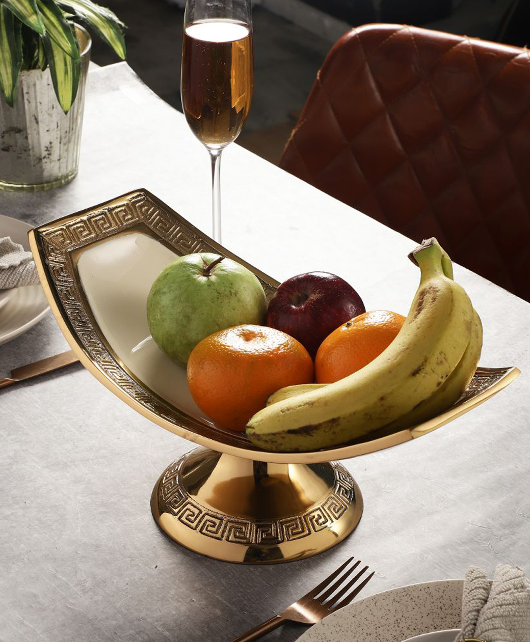 De Maison Decor Versace Design Platter in Ivory Enamle & Gold Finish-picture-21