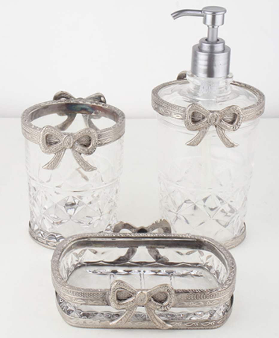 De Maison Decor Antique Bow-Tied Glass Bathroom Silver Set-picture-21