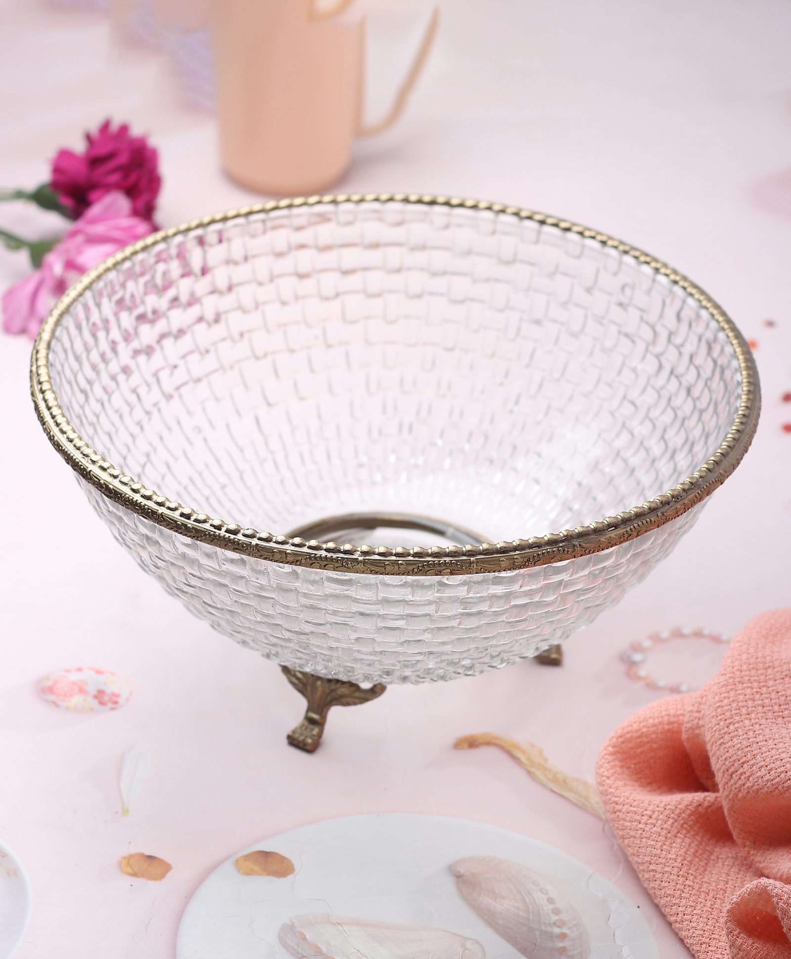 De Maison Decor Ribbed Glass Antique Brass Bowl-picture-23