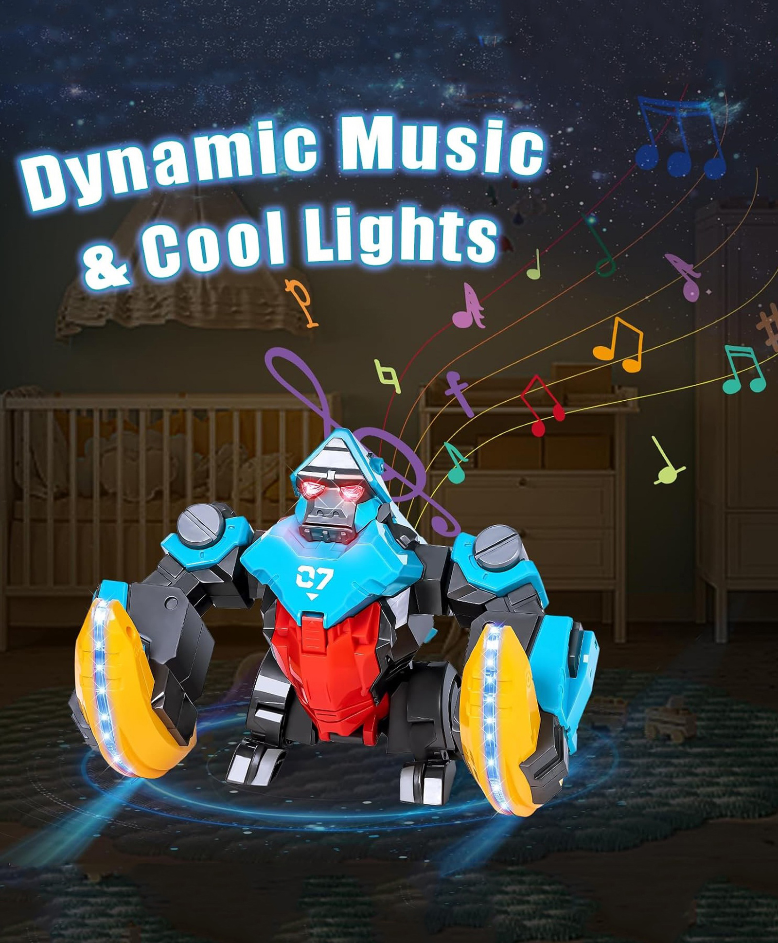 AKN TOYS Gorilla Tumbling And Flipping Dancing Musical Toy With 360 Degree Rolling Gorilla Banana Lights And Music For Kids Multicolor-picture-26