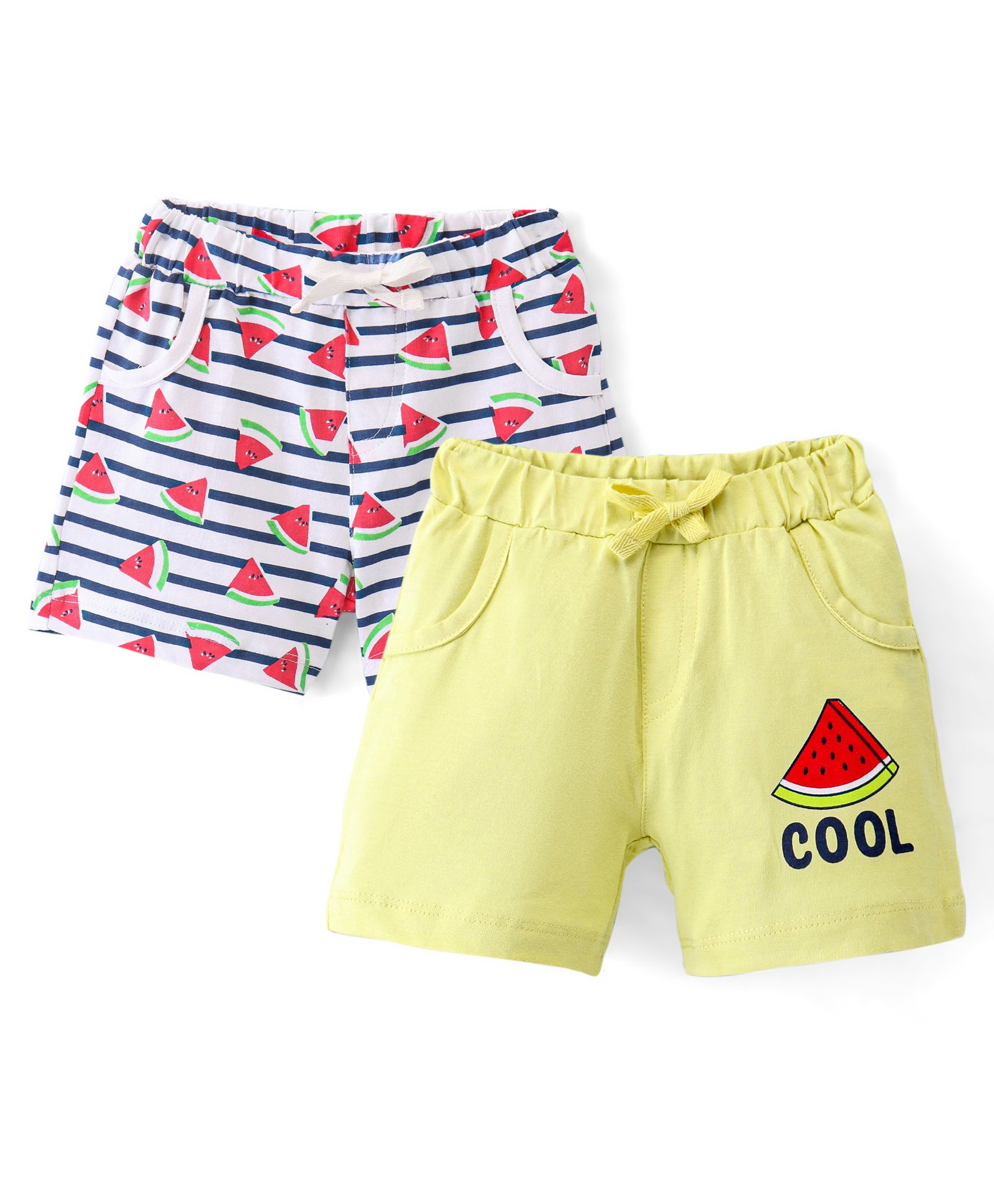 Doodle Poodle 100% Cotton Knit Above Knee Length Shorts Watermelon Print Pack of 2 - White & Yellow-picture-20