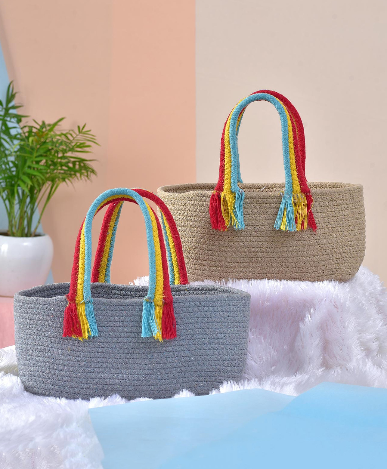 Masu Living Boho Rainbow Basket Set of 2 Brown and Grey