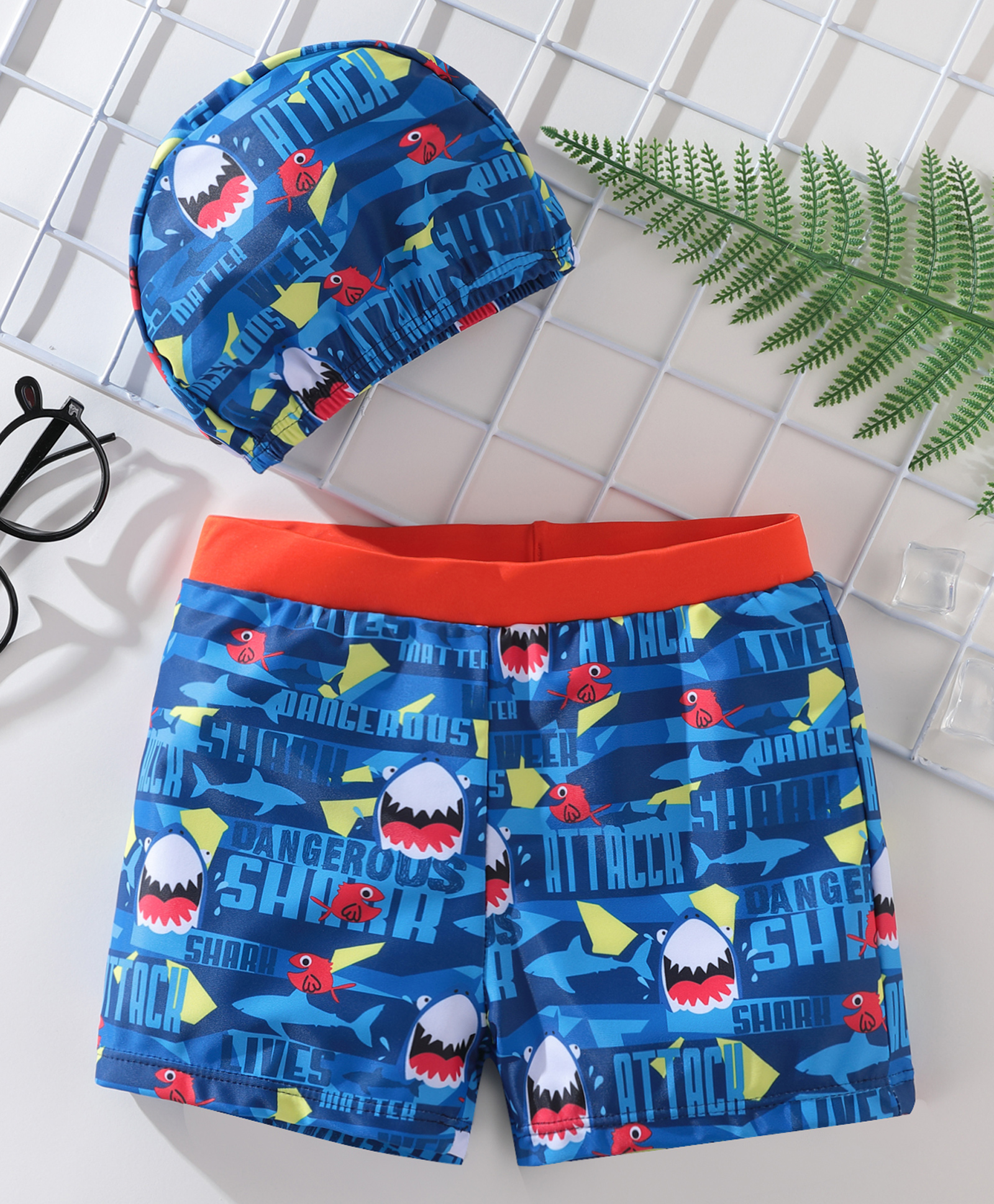 Kookie Kids Swimming Trunk with Cap Sea Life Theme Print - Blue-picture-27