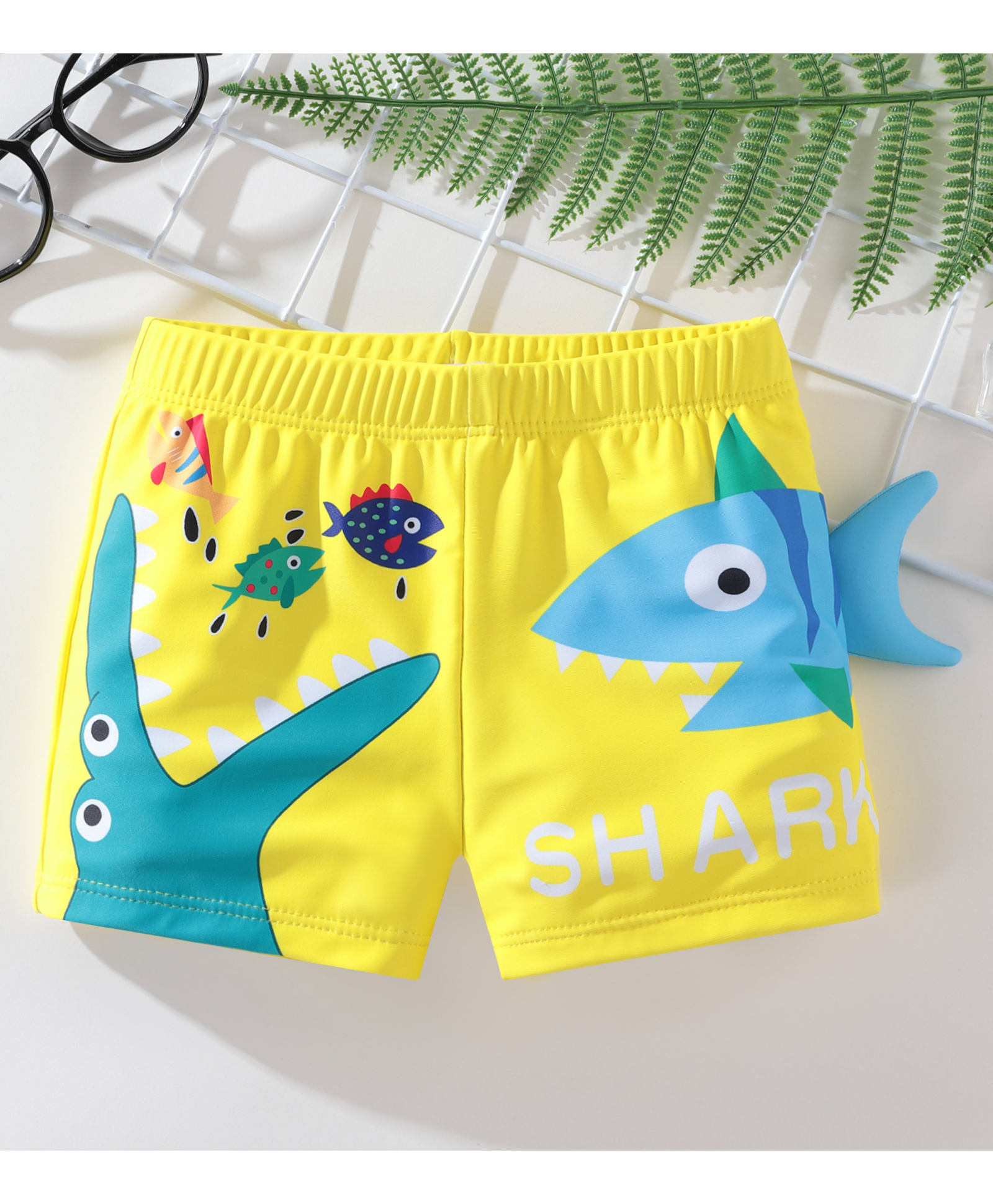 Kookie Kids Swimming Trunks With Shark Print - Yellow-image-8