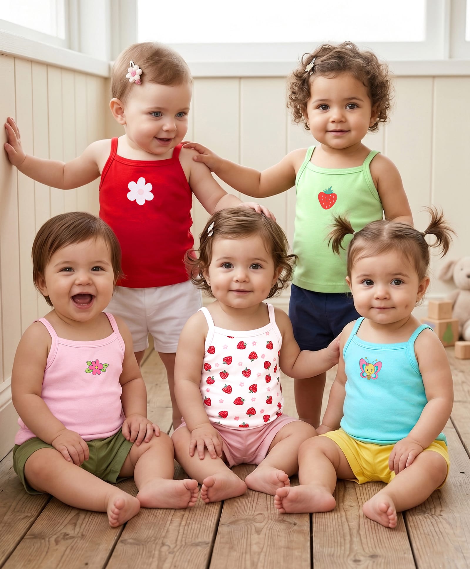 Doodle Poodle 100% Cotton Knit Sleeveless Slips Floral & Strawberry Print Pack Of 5 -Multicolour-picture-19