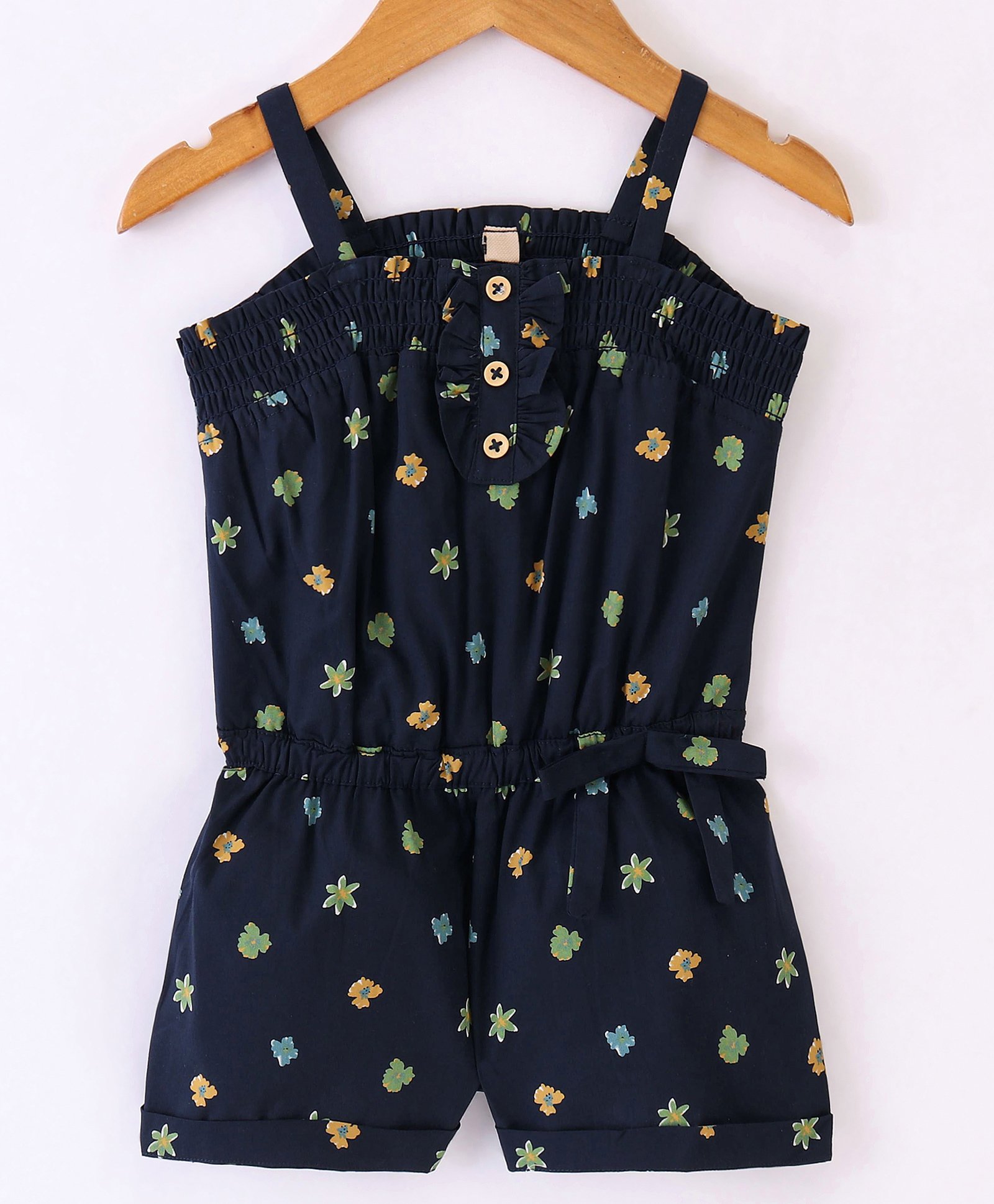 ORRIGANY Cotton Knit Sleeveless Jumpsuits With Floral Print - Navy Blue-picture-22