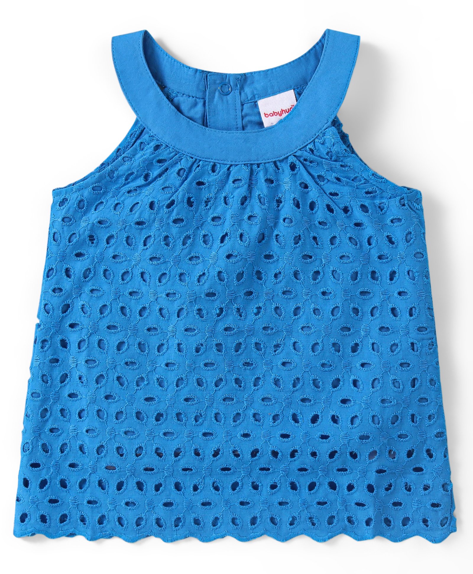 Babyhug Cotton Woven Sleeveless Schifli Top- Blue-picture-17