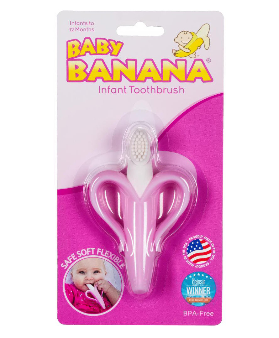 LuvLittle Silicone Banana Shaped Teething Toothbrush - Pink-image-13