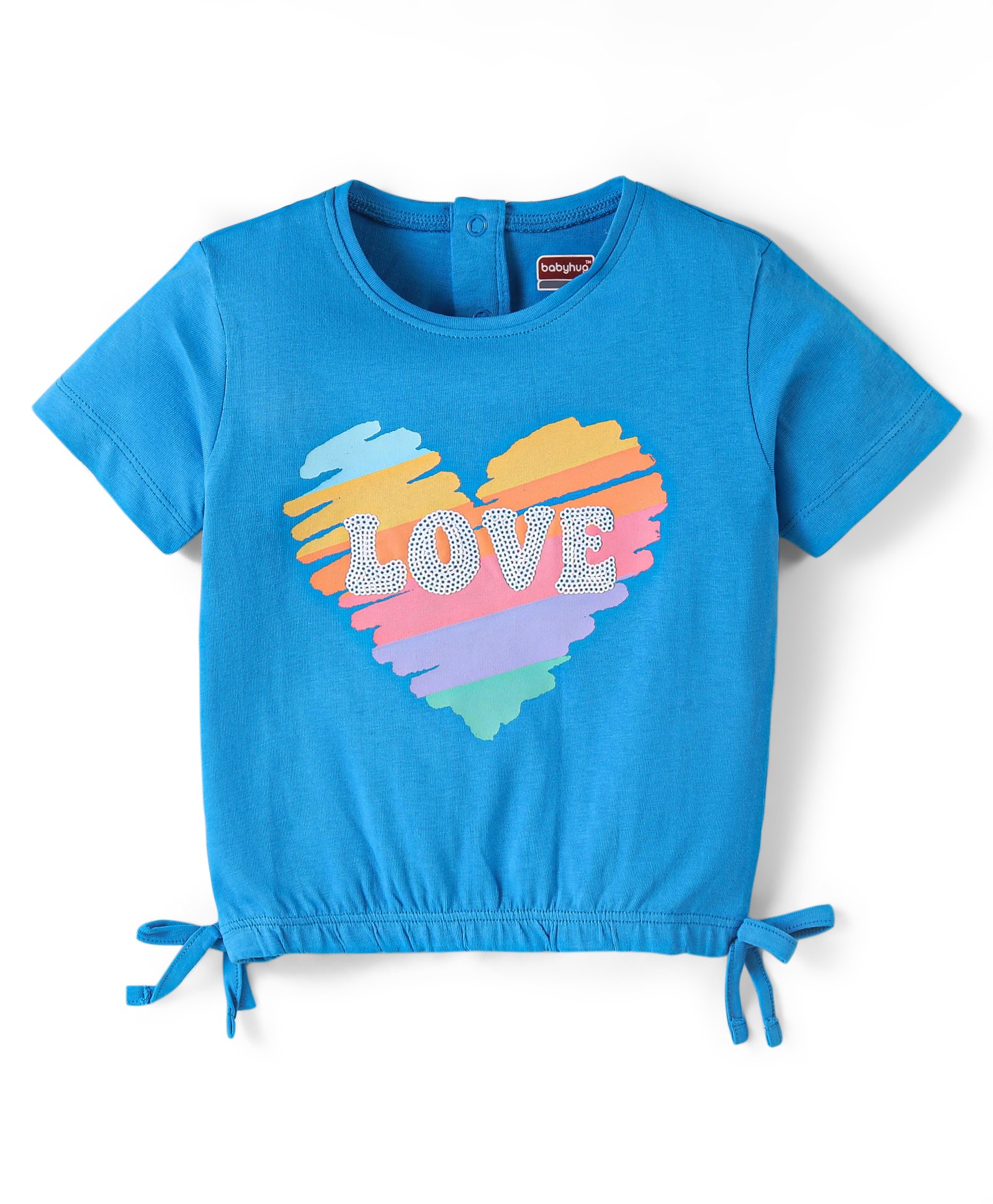 Babyhug Cotton Knit Half Sleeves Top with Gathering and Heart Print -Blue-image-46