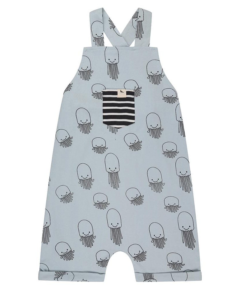 Turtledove London Cotton Knit Sleeveless Dungaree With Front Striped Pocket & Jelly Fish Print - Blue-picture-17