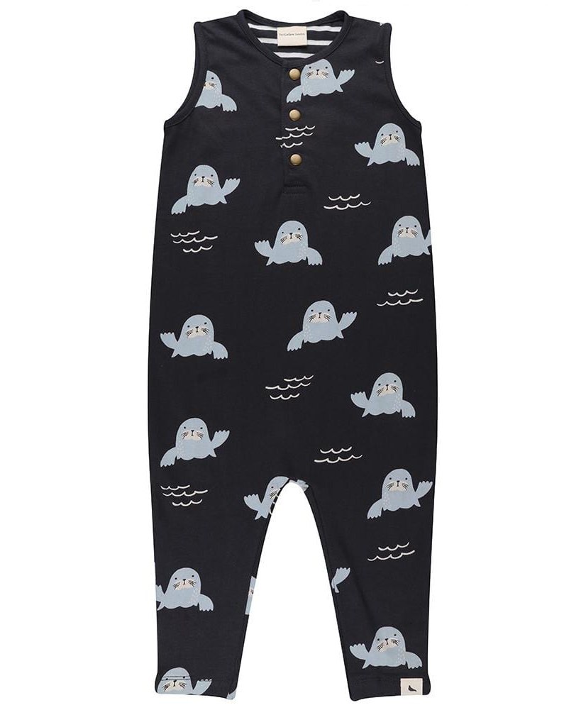Turtledove London Cotton Knit Sleeveless Dungaree With Sea Lion Print - Black-picture-13