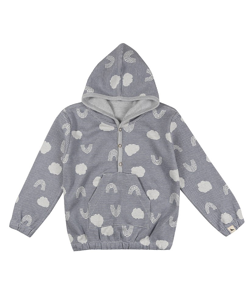 Turtledove London Organic Cotton Knit Full Sleeves Reversible Hooded Sweatshirt Rainbow Print - Grey-image-31