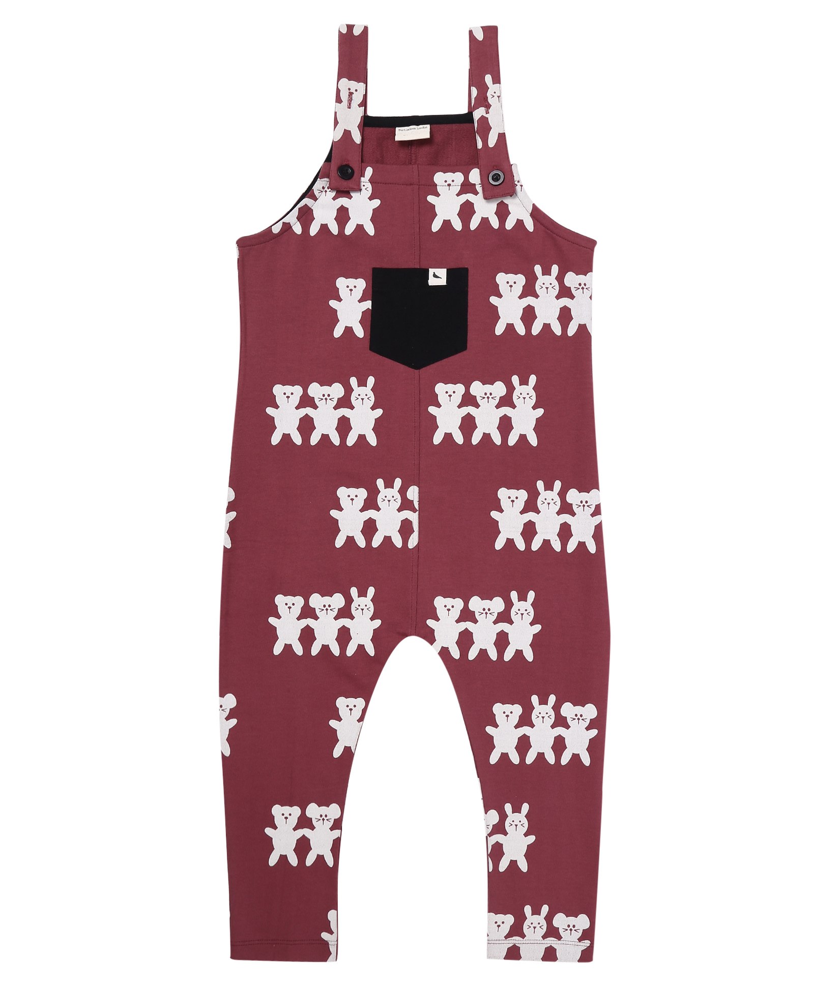 Turtledove London Cotton Knit Sleeveless Dungaree With Teddy Print - Burgundy-picture-16