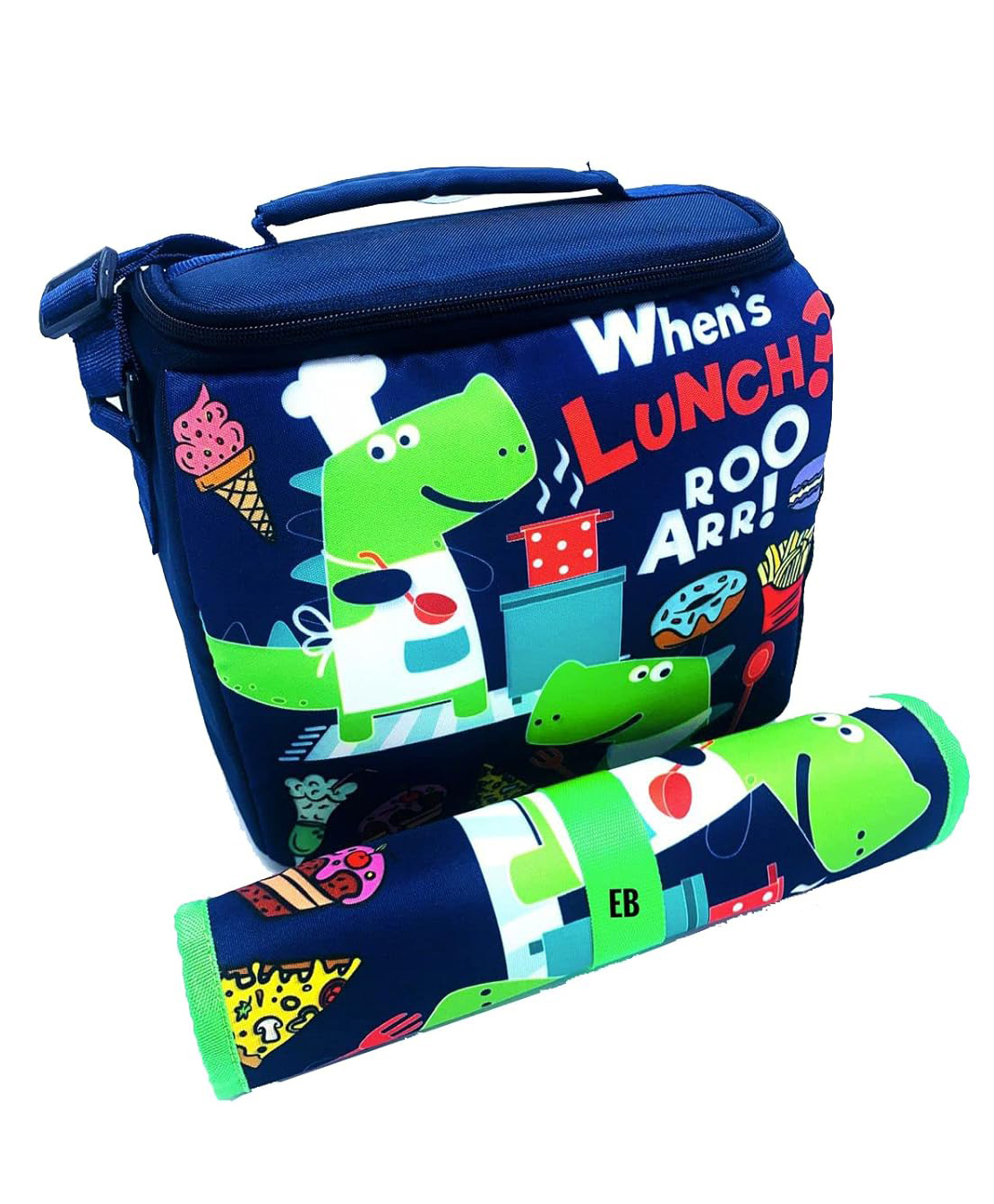Echo Boomers Dino Print Insulated Tiffin Lunch Bag & Rolled Dinning TableMat Combo Set-image-8