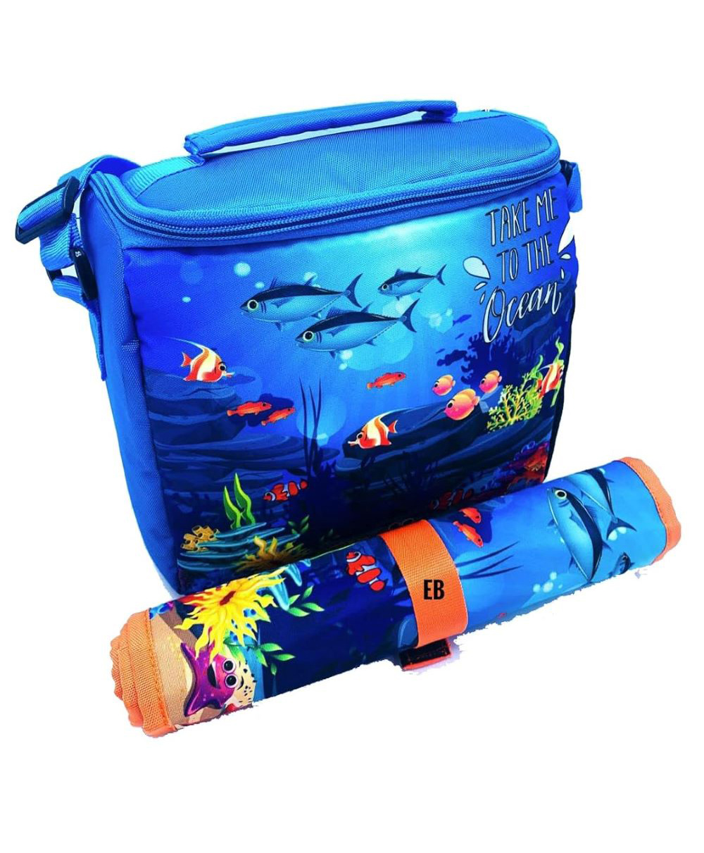 Echo Boomers Ocean Print Insulated Tiffin Lunch Bag & Rolled Dinning TableMat Combo Set-image-6