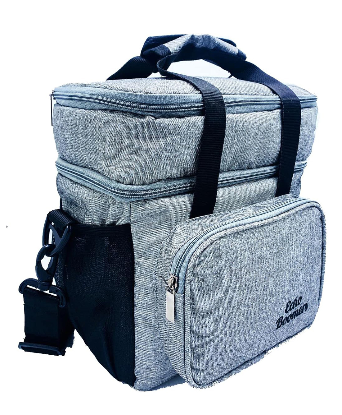 Echo Boomers Blue Colour Solid Textured Large Insulated Tiffin Lunch Double Bag with Multi Zipper Pockets - Grey-image-43