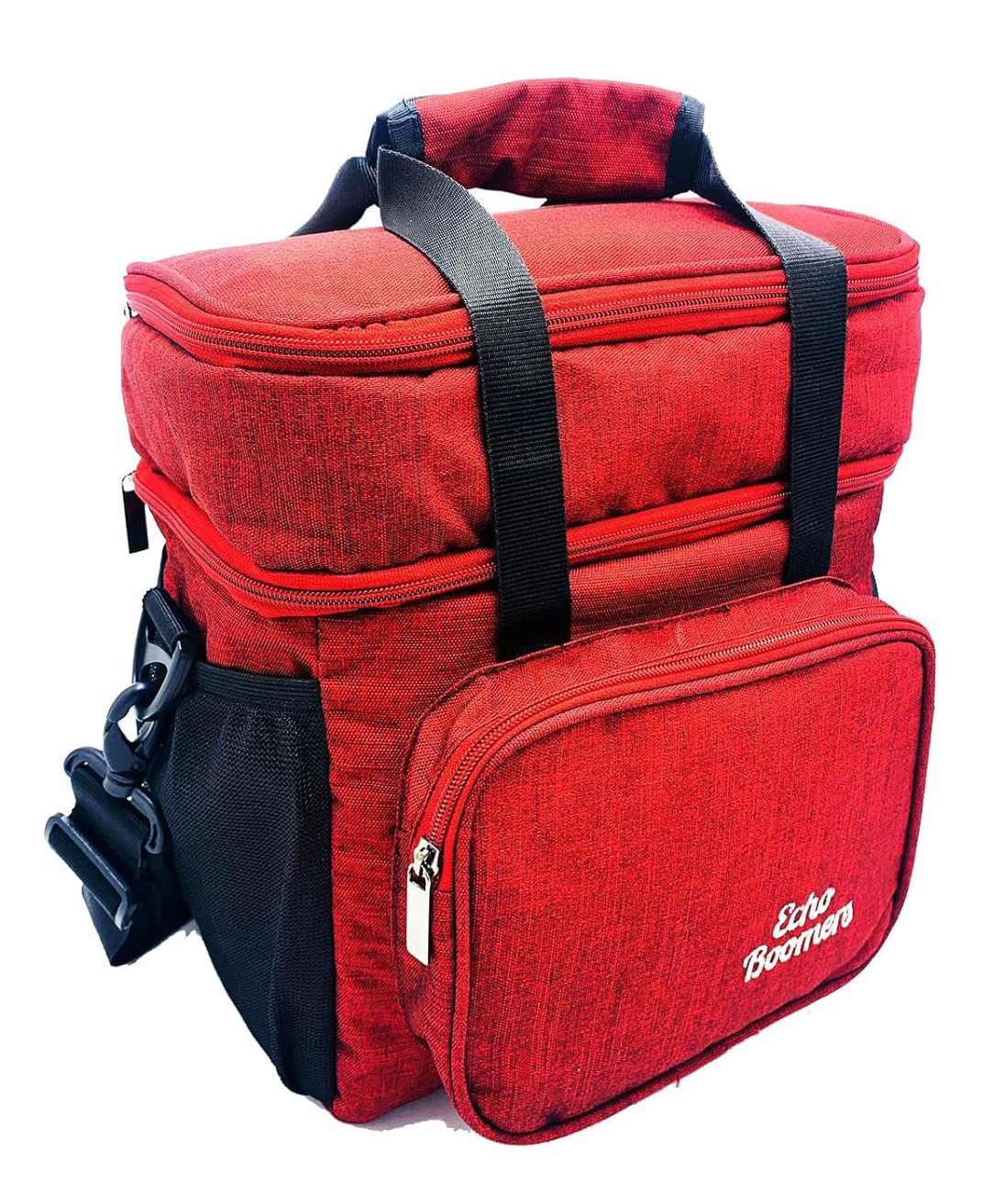 Echo Boomers Blue Colour Solid Textured Large Insulated Tiffin Lunch Double Bag with Multi Zipper Pockets - Red-image-15
