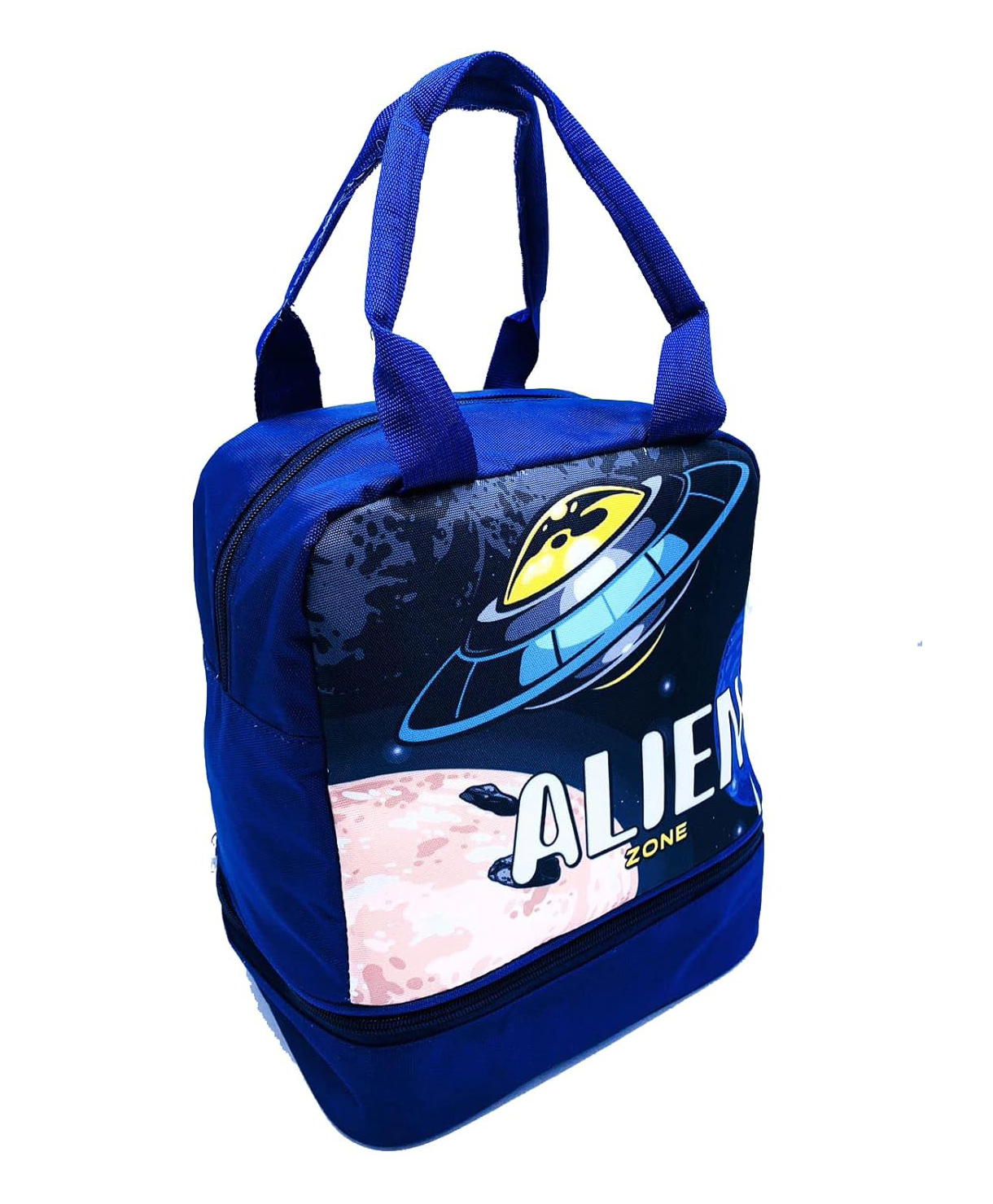 Echo Boomers Blue Alien Printed Double Layer Insulated Tiffin Lunch Double Bag with Multi Zipper Pockets - Pack of 1-image-36