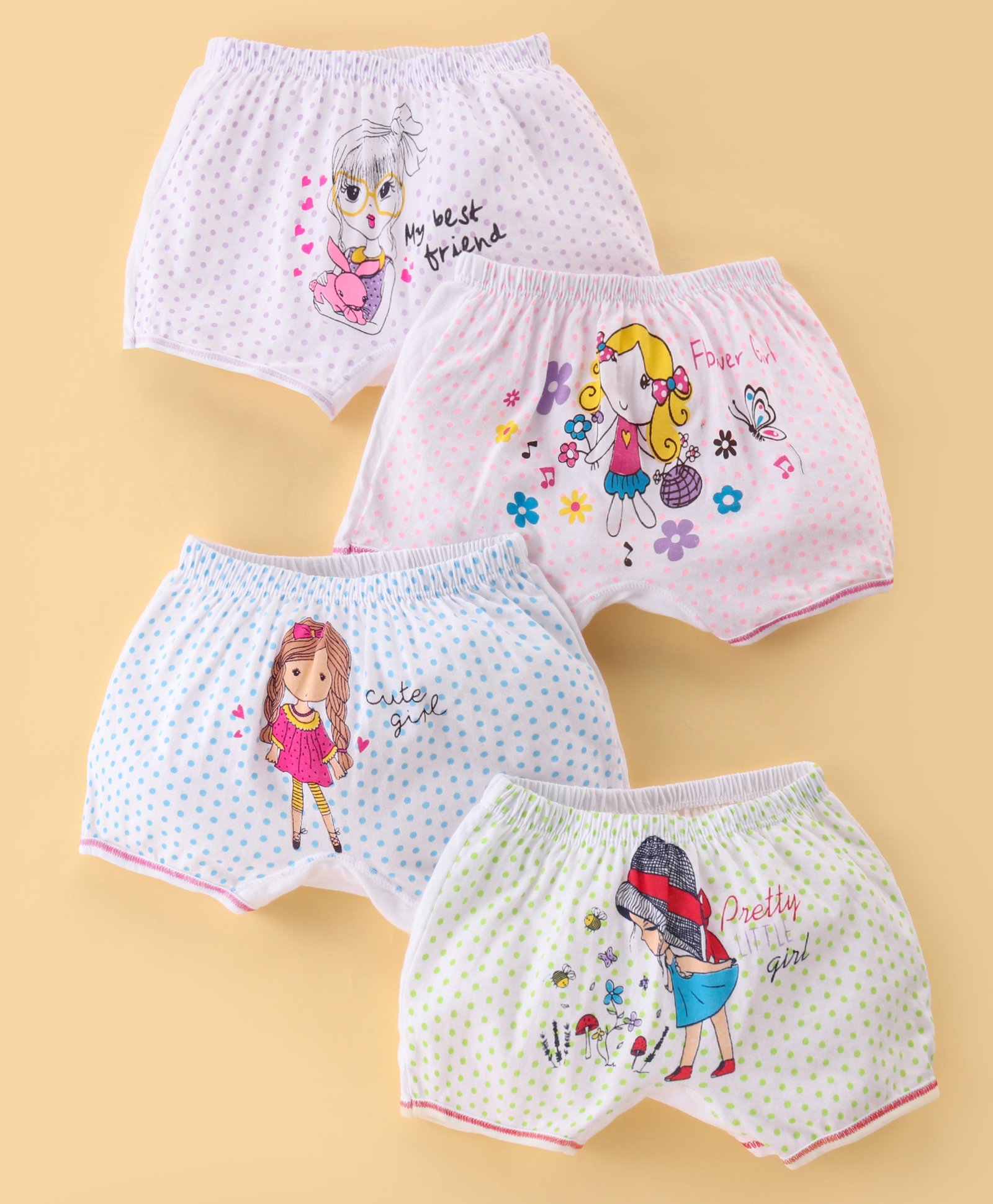 Bodycare Cotton Knit Mid Thigh Shorts With Girls Print Pack Of 4 - Multicolor-picture-15