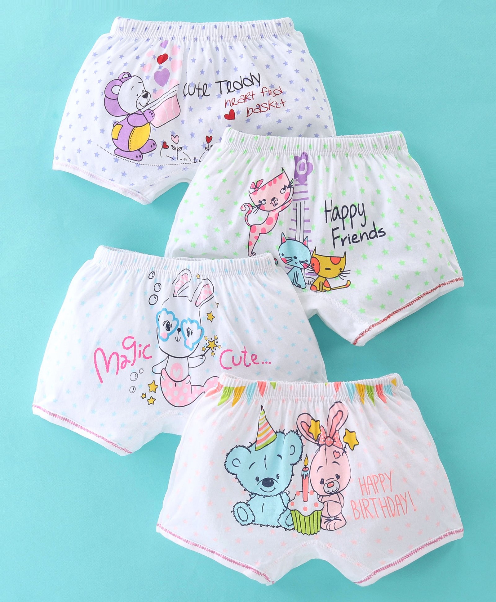 Bodycare Cotton Knit Mid Thigh Shorts Teddy Print Pack of 4 - Blue & Multicolor-picture-12