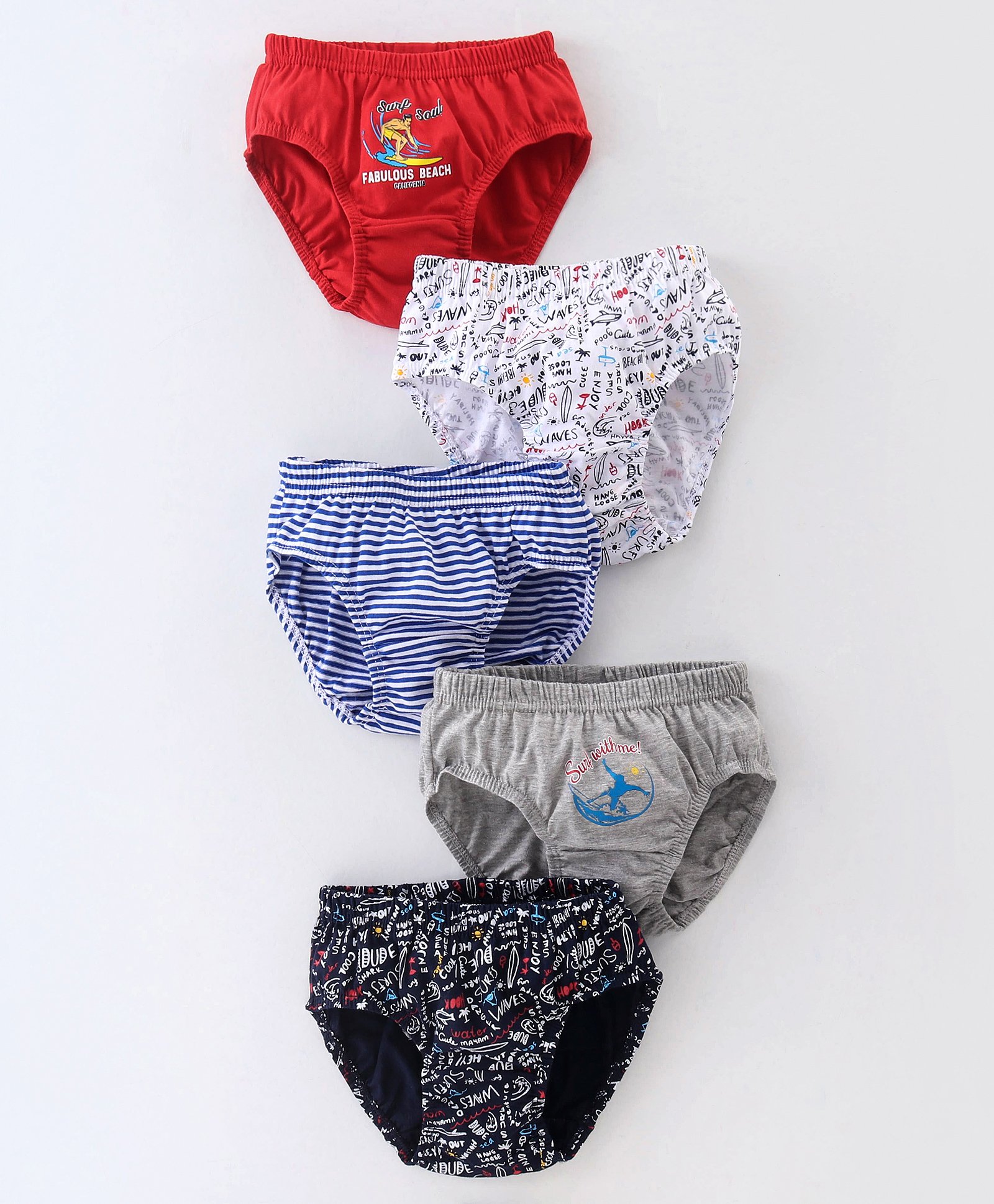 Bodycare Cotton Knit Briefs With Text & Surfing Print Pack Of 5 - Multicolor-image-16