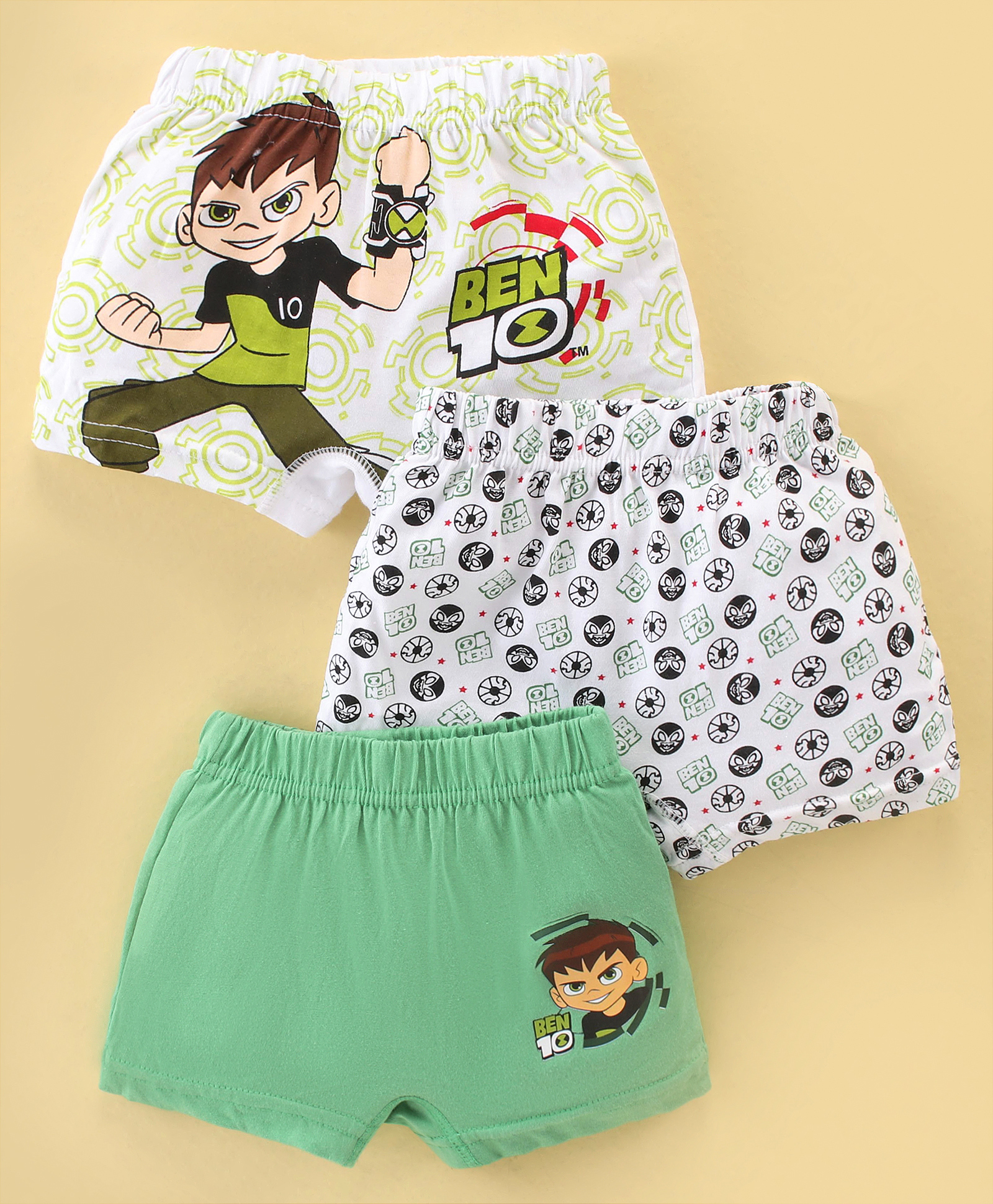 Bodycare Cotton Knit Briefs With Ben 10 Print Pack Of 3 - Green & White-image-46