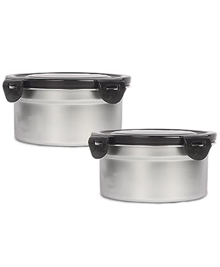 Femora Lunch Box High Steel Round Airtight Storage Container with Lock Lid - 350 ml / 12 Oz, Set of 2-image-29